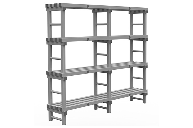 Rack 2000x400x1900mm - 4 levels - spacing 500mm - bottom clearance 200mm - 2 sections 