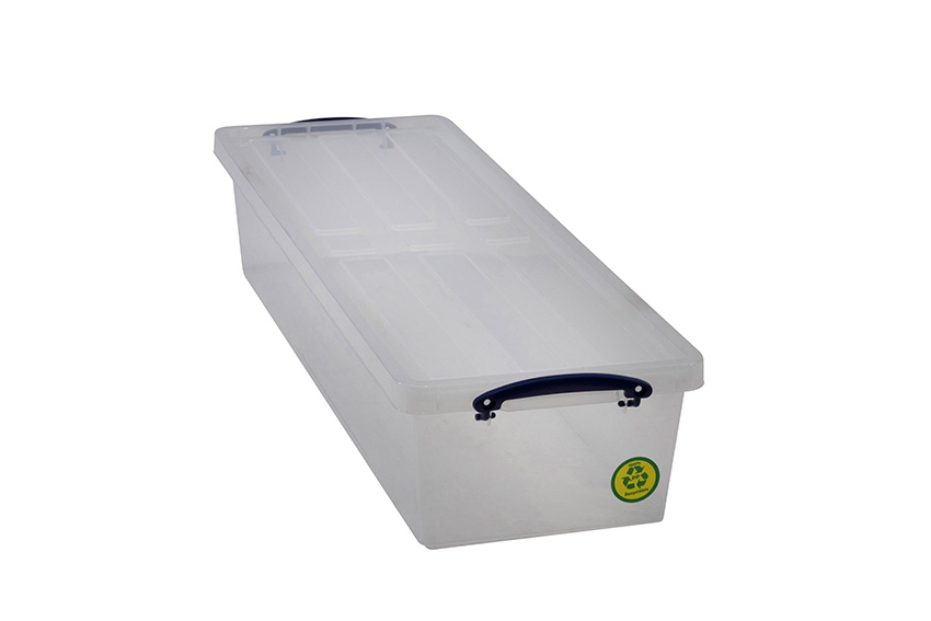 Transparante nestbare verstevigde box 23l stapelbaar op bijgeleverde deksel - 820x270x160mm 