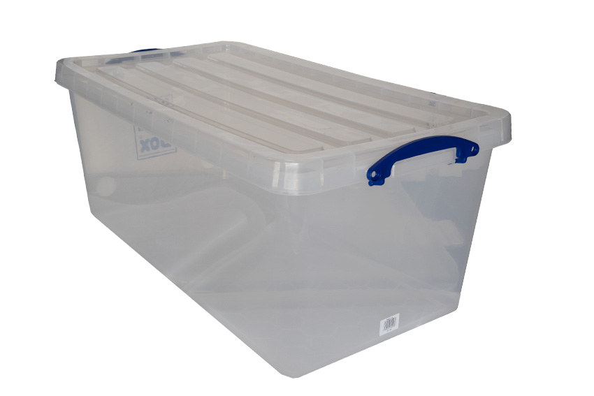 Transparante nestbare verstevigde box 82l stapelbaar op bijgeleverd deksel - 815x440x330mm 
