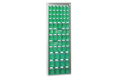 Metalen wandkast incl. 61 stuks Storage 7000 kantelbakjes - 665x250x2000mm