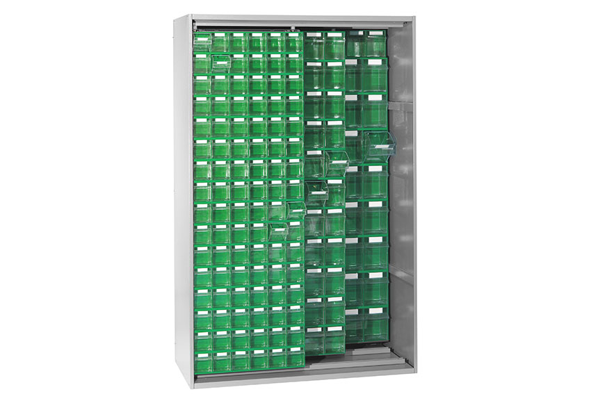 Metal wall cabinet incl. 225 pcs Storage 7000 tilt bins - 1250x600x1950mm 