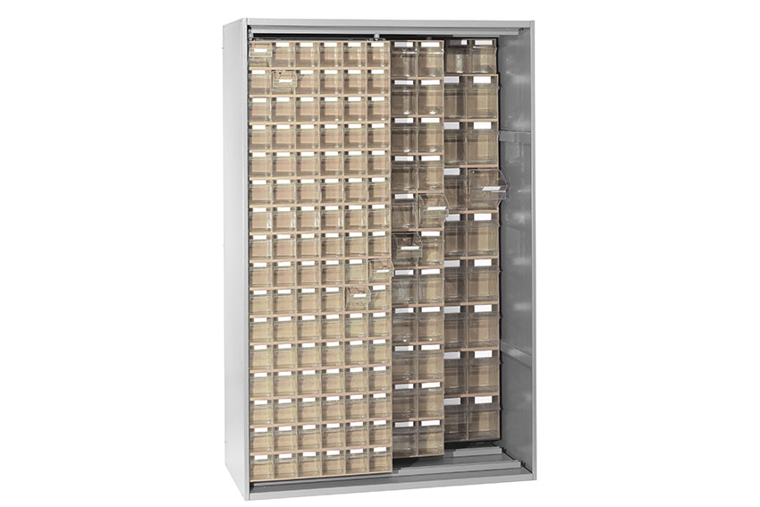 Metal wall cabinet incl. 266 pcs Storage 7000 tilt bins - 1250x600x1950mm 
