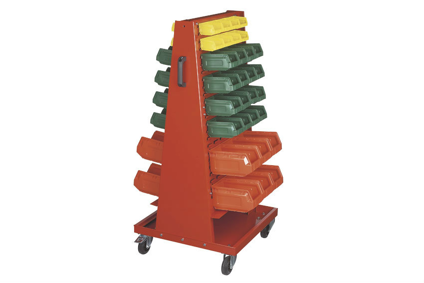 Narrow double-sided metal container trolley incl. Storage 2000 bins - 610x610x1300mm 