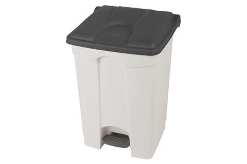 Rechthoekige pedaalafvalbak 45l - witte body + deksel 600x390x410mm