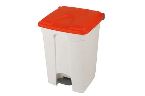 Rechthoekige pedaalafvalbak 45l - witte body + deksel 600x390x410mm