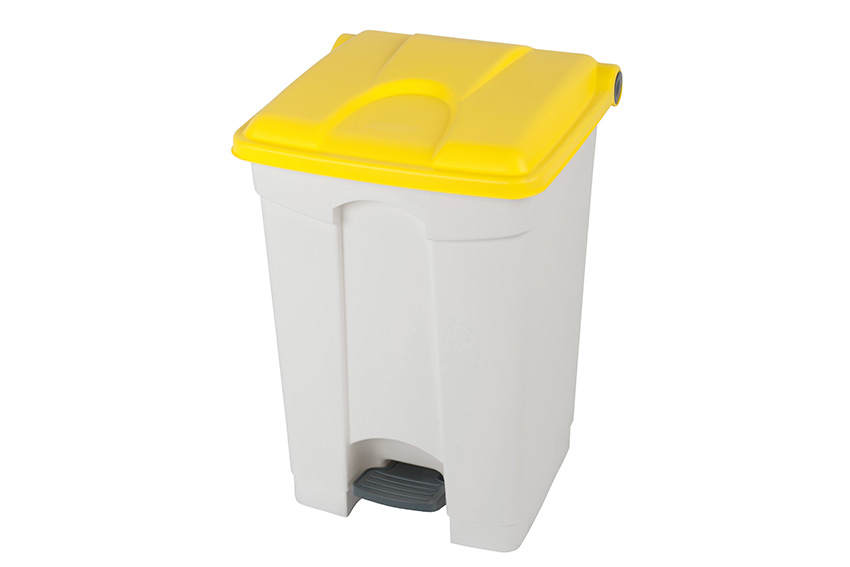 Rechthoekige pedaalafvalbak 45l - witte body + deksel 600x390x410mm 