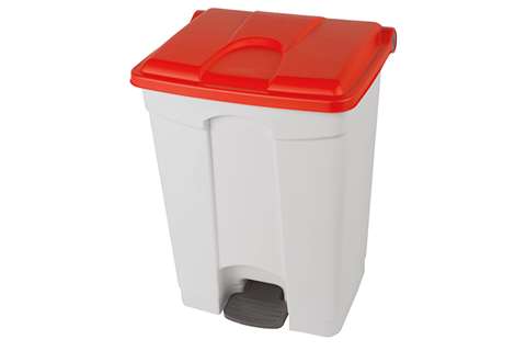Rechthoekige pedaalafvalbak 70l - witte body + deksel 670x410x490mm