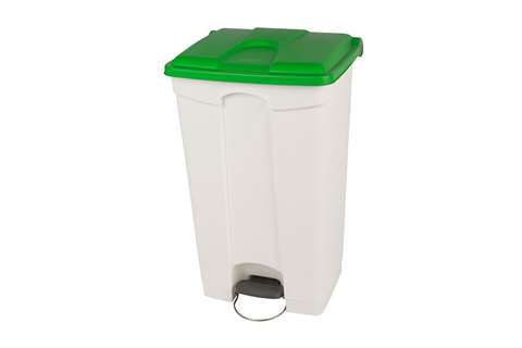 Rechthoekige pedaalafvalbak 90l - witte body + deksel 500x412x820mm