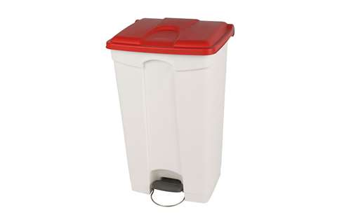 Rechthoekige pedaalafvalbak 90l - witte body + deksel 500x412x820mm