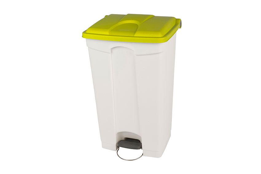 Rechthoekige pedaalafvalbak 90l - witte body + deksel 500x412x820mm 