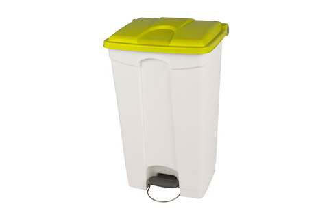 Rechthoekige pedaalafvalbak 90l - witte body + deksel 500x412x820mm