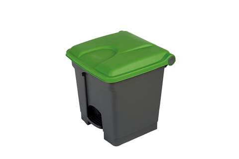 Rechthoekige pedaalafvalbak 30l - grijze body + deksel 430x390x410mm