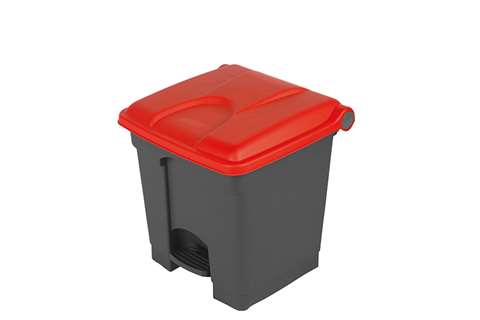 Rechthoekige pedaalafvalbak 30l - grijze body + deksel 430x390x410mm