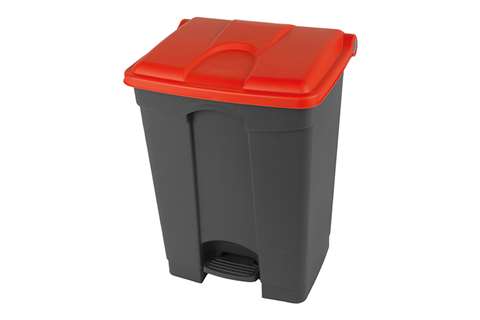 Rechthoekige pedaalafvalbak 70l - grijze body + deksel 670x410x490mm