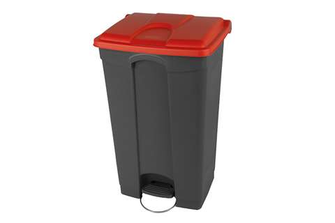 Rechthoekige pedaalafvalbak 90l - grijze body + deksel 500x412x820mm